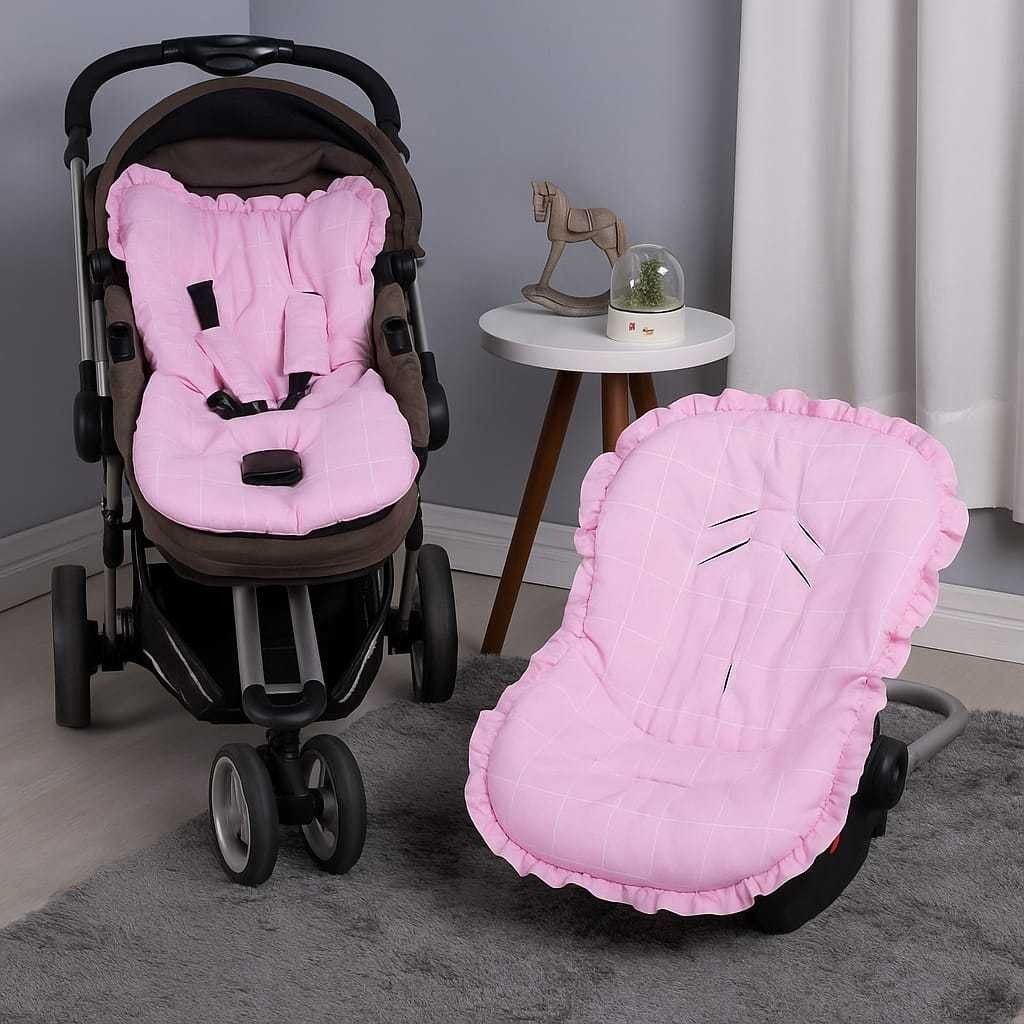 Kit Conjunto Capa de Carrinho com cinto e Capa de Bebê Conforto Universal Estampado 100% Algodão