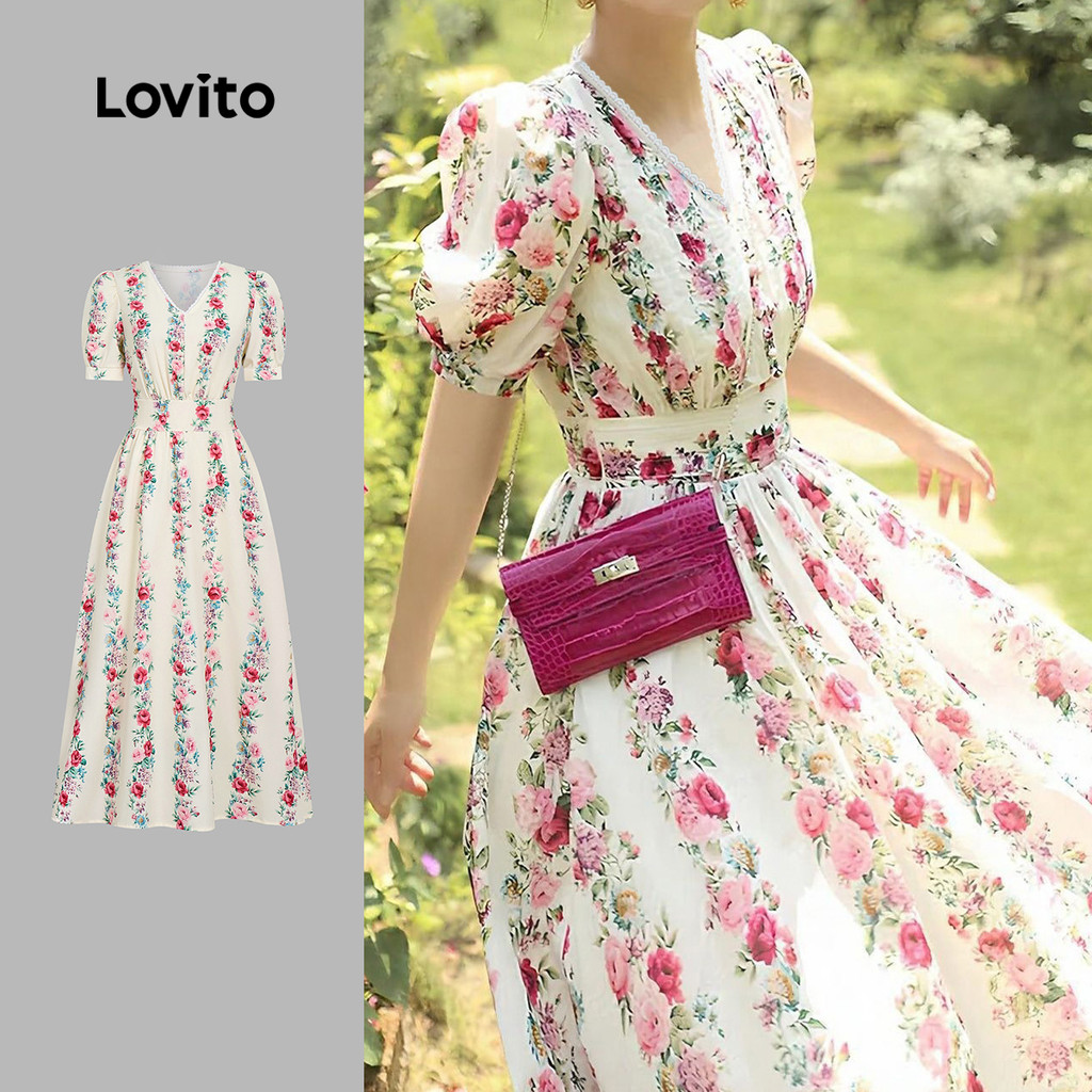 Lovito Vestido Elegante com Babados No Pescoço Vestido de Primavera/verão para Mulheres L149LD484 em Oferta na Shopee