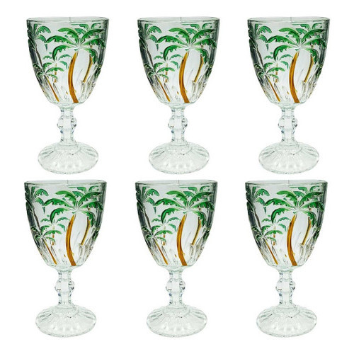 Conjunto 6 Tacas Cristal Palmeira Palm Tree Handpaint 340ml em Oferta na Shopee