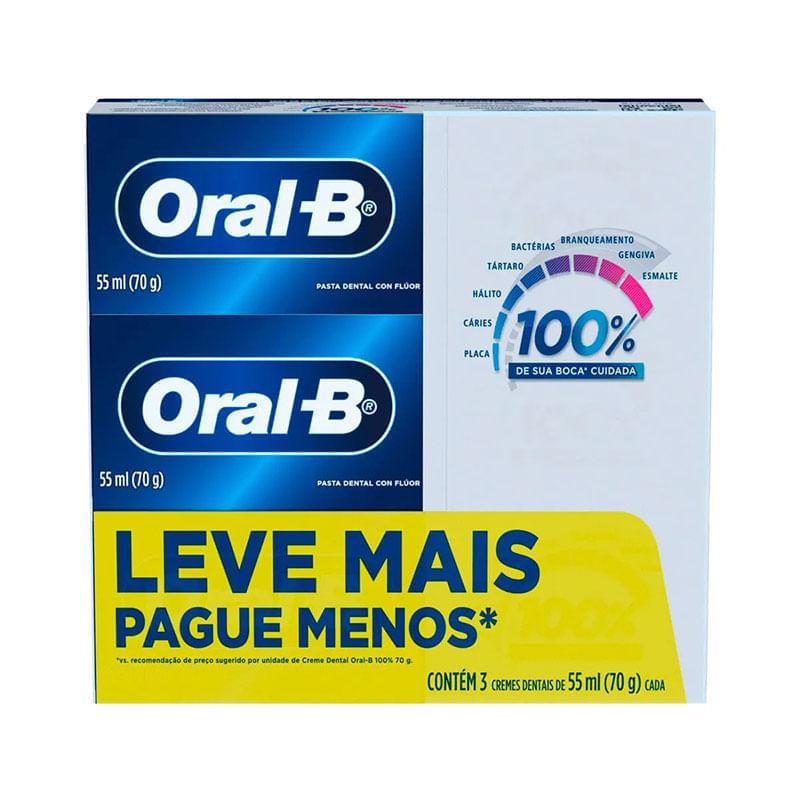 Kit Oral B 100% Creme Dental Com Flúor Sabor Menta Refrescante 3 Unidades 70g Cada em Oferta na Shopee