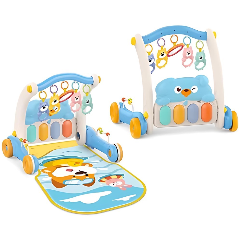 Tapete de Atividades e Andador com Piano e Móbile Azul Yuupi