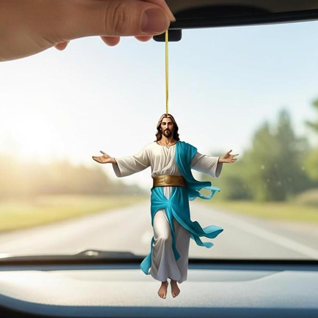 Pingente De Espelho Retrovisor Do Carro 2D Acrílico Plano Religioso Jesus Ornamento Veículo Para Caminhão RV SUV beqaxbr