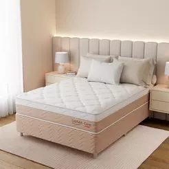 Cama Box com Colchão Viúva Sigma Care (23x128x188) Bege e Branco