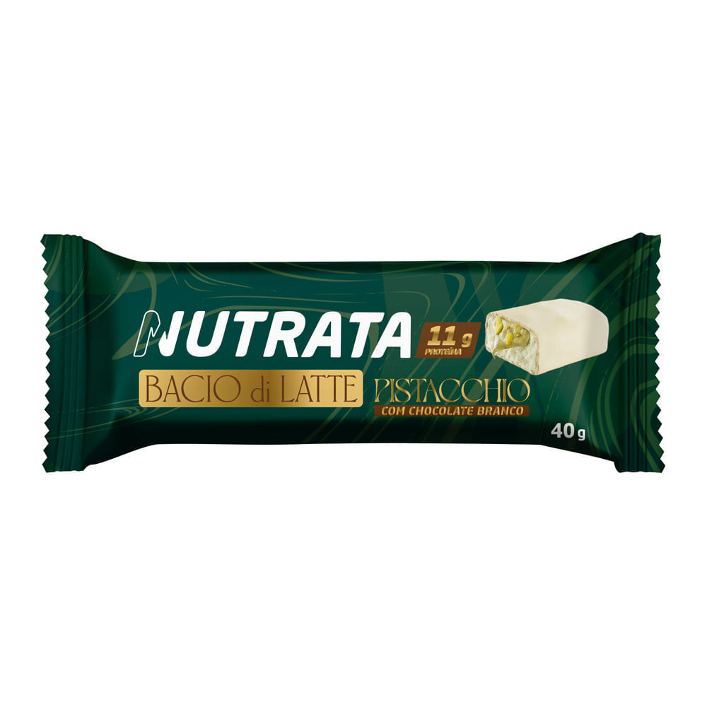 Barra de Proteina Nutrata Bacio Di Latte com 11g Proteína Sabor Pistacchio com Chocolate Branco 40g