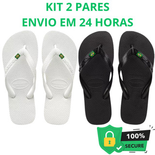 Kit Dois Pares Chinelo Masculino Feminino Original Da Bnadeirinha Unissex Hava Sandalia D…