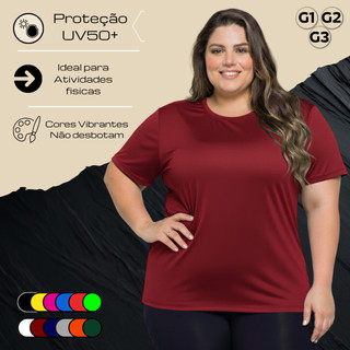 Camiseta Térmica Plus Size Manga Curta Feminina Proteção Solar Dry fit