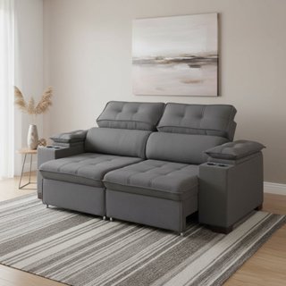 Sofá Retrátil e Reclinável 180cm Veludo Titânio Titânio em Oferta na Shopee