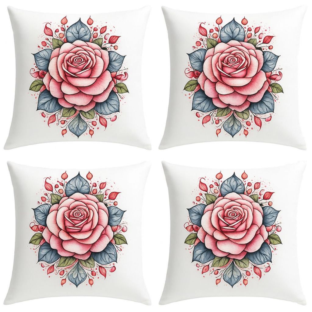 Kit 4 Capa Almofada Decorativa Basica Simples Sofa Poltrona Cama Floral Rosas Toque Macio Grande