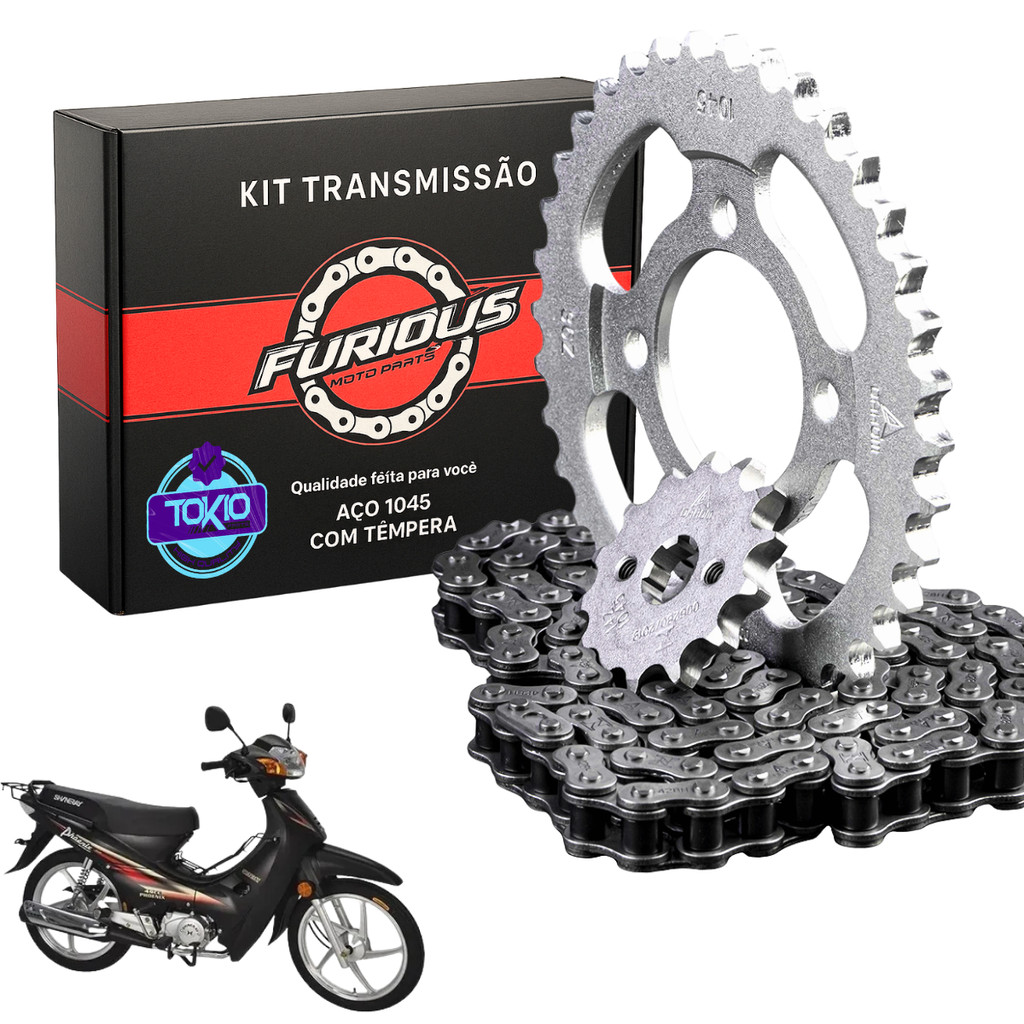 Kit Relação Shineray 50 Phoenix Transmissão Aco 1045 FURIOUS