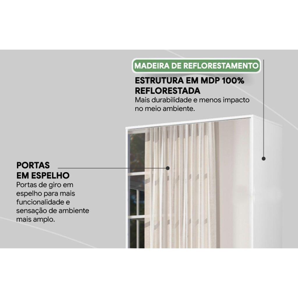 Detalhes do Armário Sapateira Quarto Grife c/ 2 Portas c/ Espelho e 1 Gaveta Amêndola Touch - Demóbile