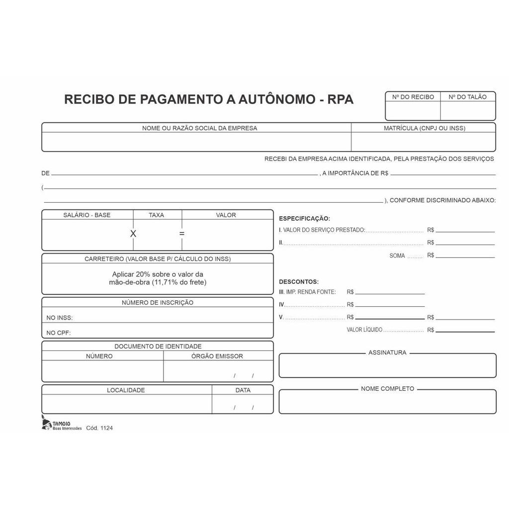 Bloco TAMOIO Autônomo RPA 3 Vias  25Fls