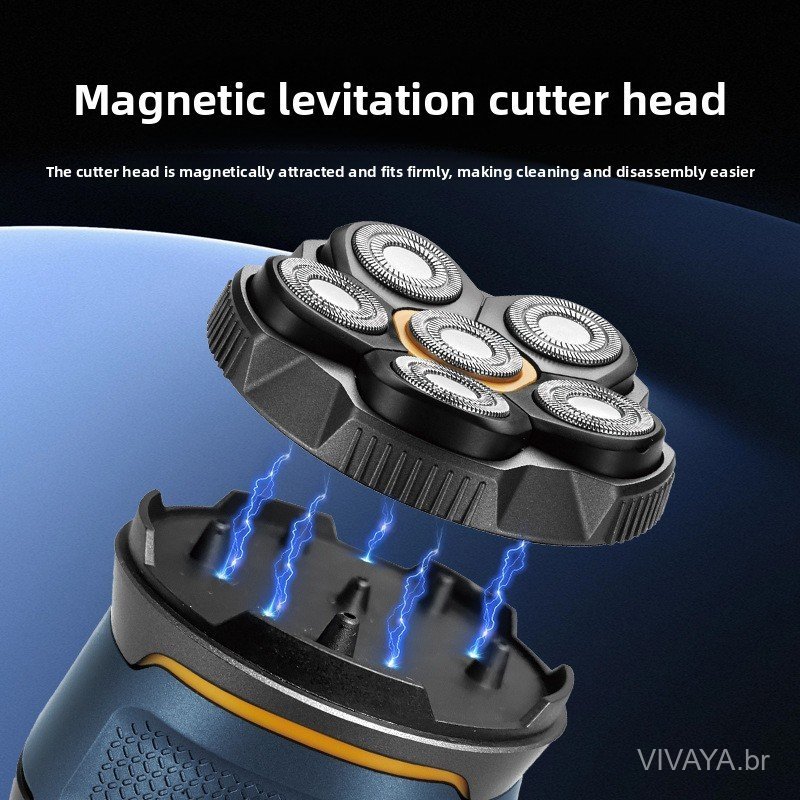 Barbeador Elétrico com Seis Lâminas para Cabeça Careca, Máquina de Cortar Cabelo Elétrica, Ferramenta de Corte de Cabelo