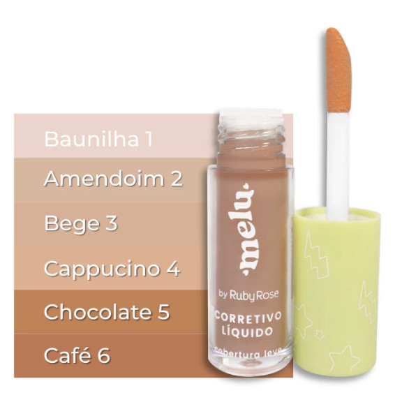 Corretivo Líquido Cobertura Leve Melu Ruby Rose 5ml Maquiagem em Oferta na Shopee