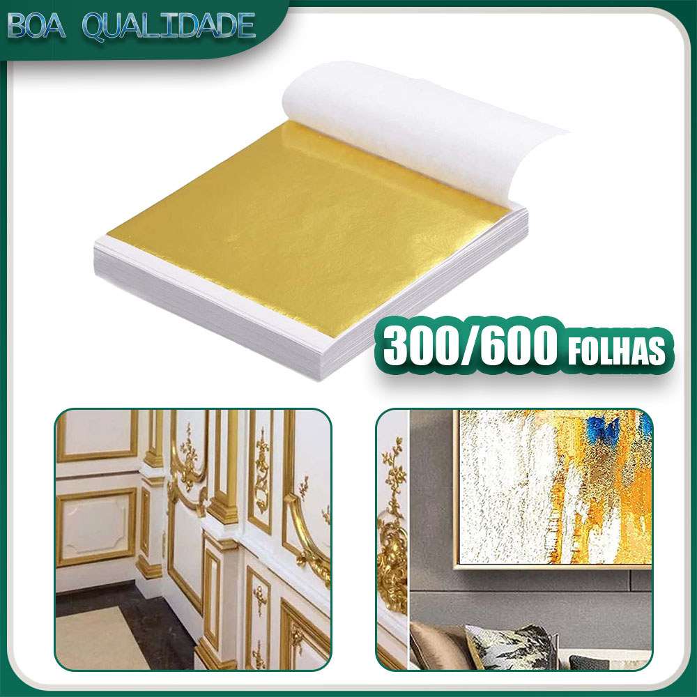 300/600 Folhas de folha de ouro adequadas para artesanato, douradura, pintura e joalharia