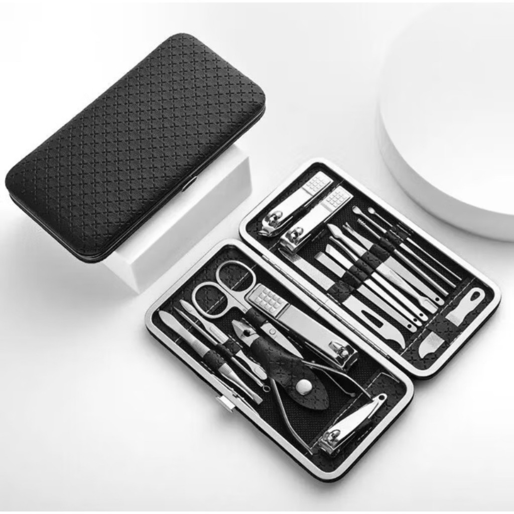 Kit 19 Cortador De Unha Manicure Portatil Estojo Pinca Tesoura C/Organizador de couro de luxo