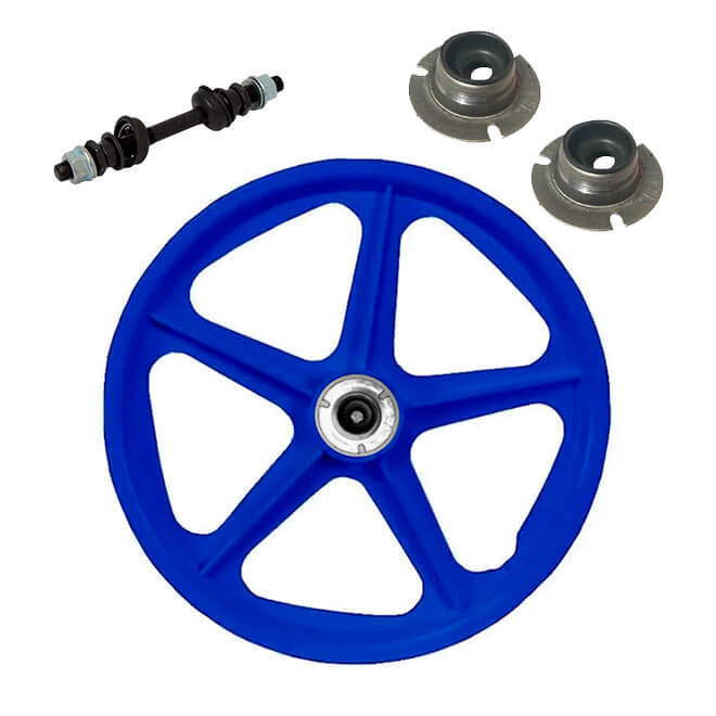 RODA ESTRELA TRASEIRA RETRÔ EXTRA NYLON AZUL ARO 20 P/  BICICLETA COM EIXO COMPLETO E 2 FLANGES