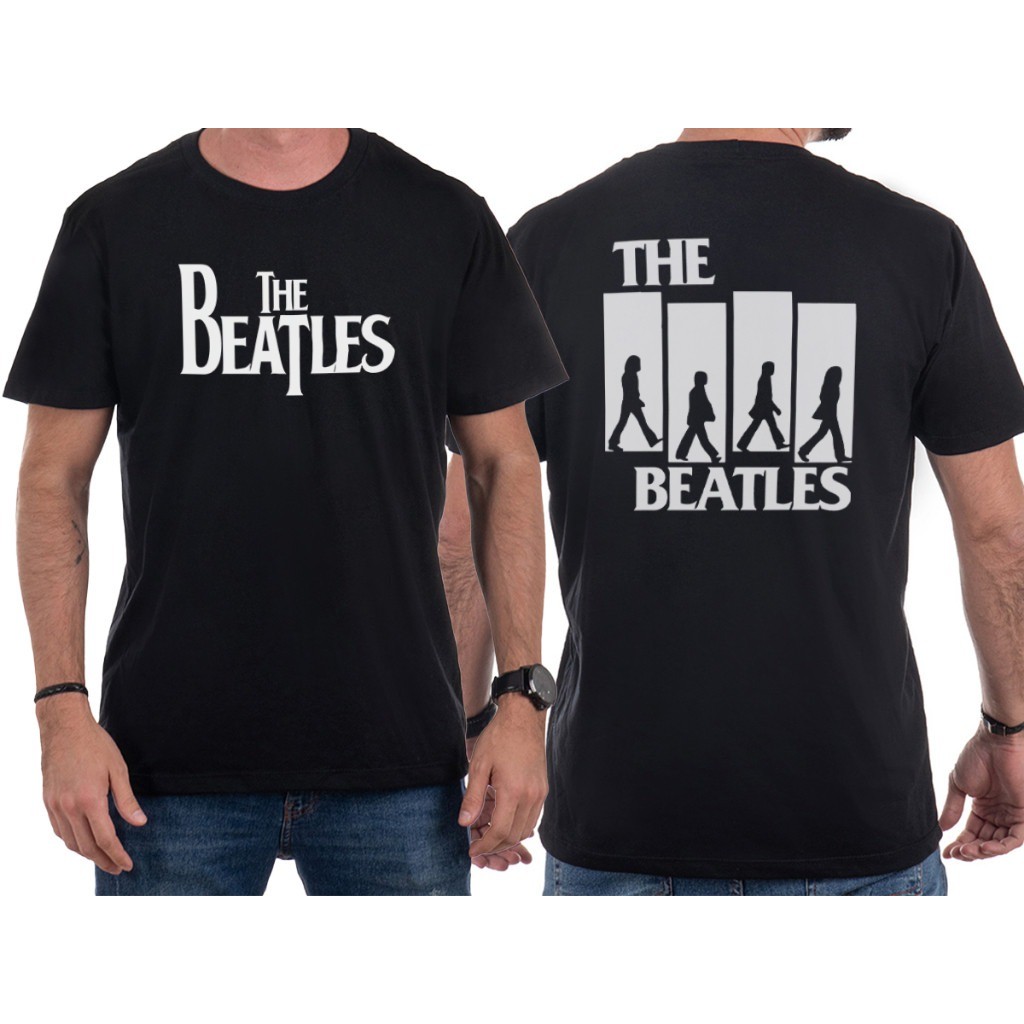 Camiseta Unissex Algodao Rock Banda The Beatles Frente E Costas Album Capa Abbey Road 2024 Nova