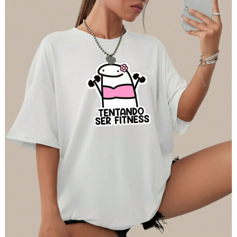 Camiseta  Oversized Plus Size Feminina Masculina Academia Tentando ser Fitness Streetwear Estampada  Algodão Cami