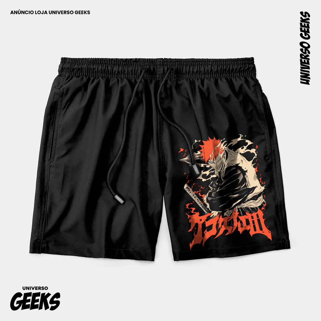 Bermuda Tactel Bleach Ichigo Kurosaki Shikai Short Confortável Com Elastano Ideal Lazer Treino Esportes Praia