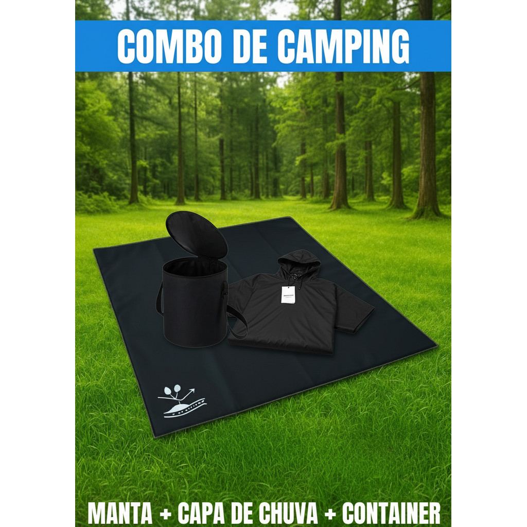 Kit Aventura | Manta Impermeável + Capa de Chuva + Container 15kg  Ideal pra Camping, Trilha e Aventura Outdoor