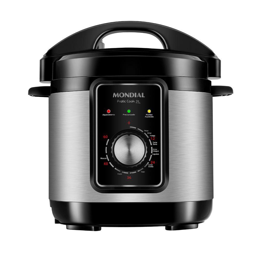Panela De Pressão Elétrica Mondial Pratic Cook 3l Premium Panela Elétrica De Pressão-127v-preto/inox