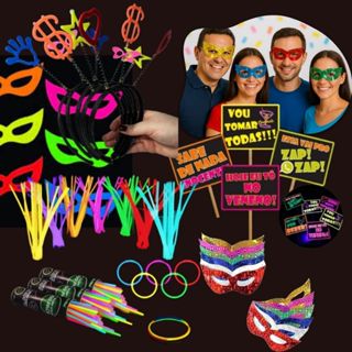Kit Balada Festa Neon 160 pcs Aderecos Casamento Formatura Festa Pulseira Gravatas Tiara mascaras holograficas plaquinha em Oferta na Shopee