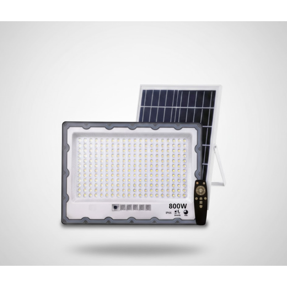 Refletor Solar 800W A Prova D'agua Luz Branco Frio 6500K Iluminação LED Jardim Controle Luz Forte Placa Solar Potente