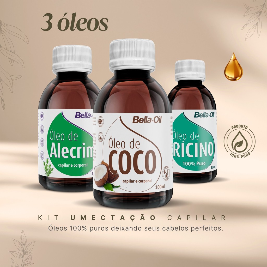 Kit Umectação Capilar – Óleos 100% Puros (Rícino, Coco e Alecrim)