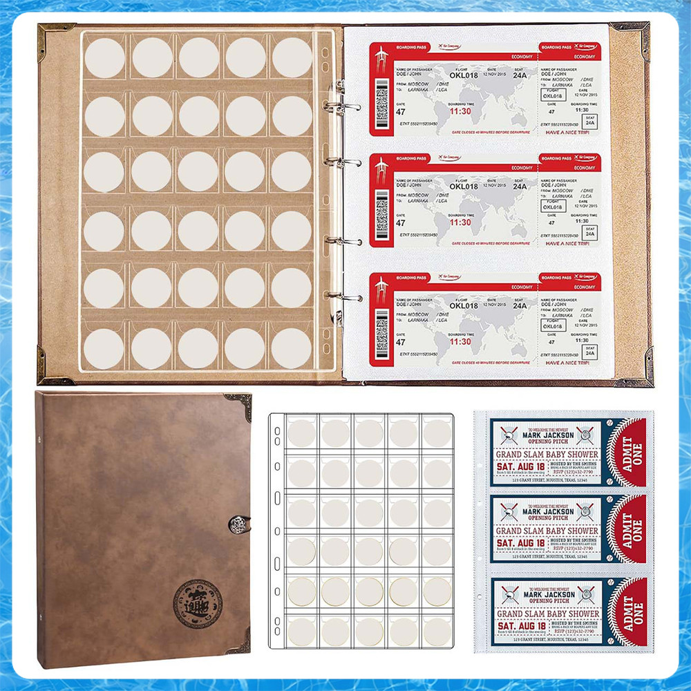 Álbum de Coleção para Moedas e Cédulas, 30.5x24x4 cm, com 40 Páginas para Notas e 5 para Moedas, Capacidade Grande
