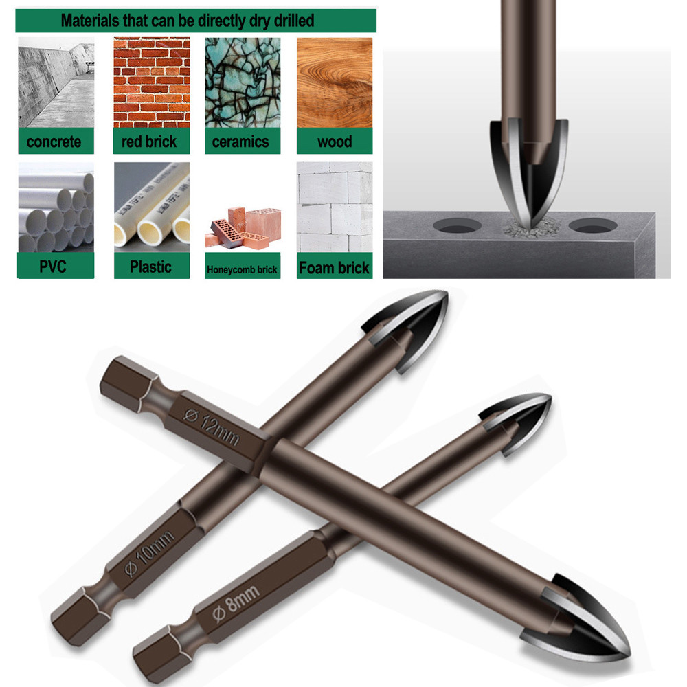 7 Peças Φ3-12mm Broca Universal Telha Cerâmica Vidro Concreto Madeira Metal Buraco Broca