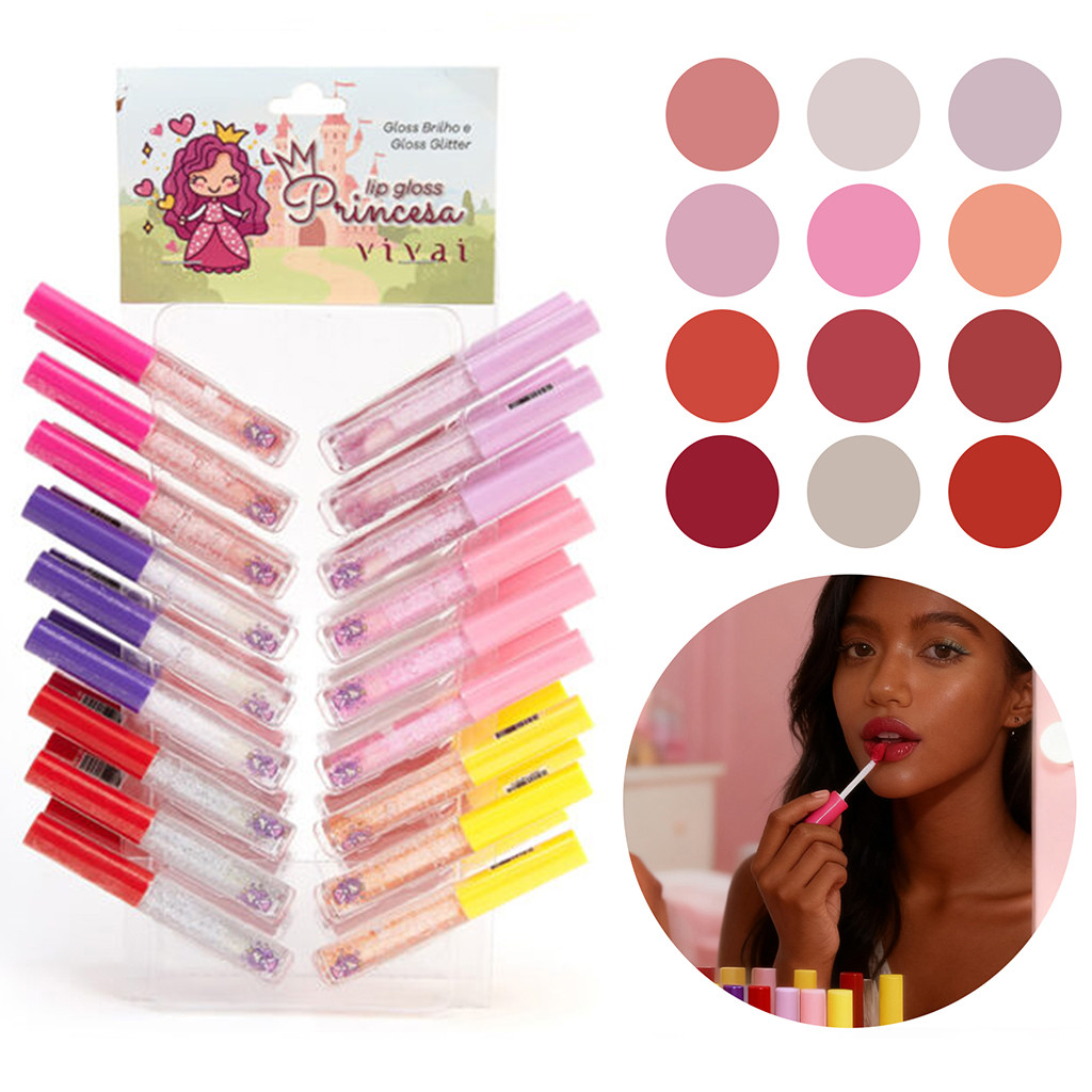 KIT Lip Gloss Princesa Vivai 3082.1.1 | Brilho Mágico Infantil - Kits 12/24/36 Unidades