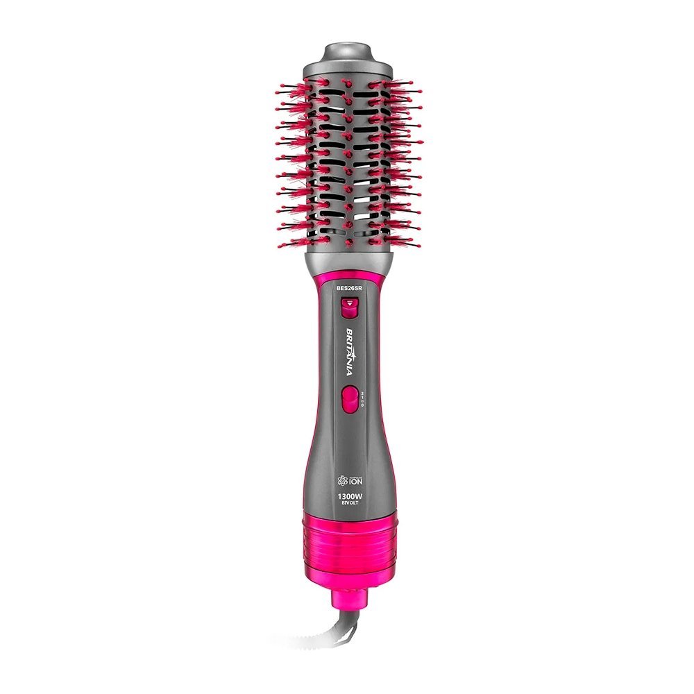 Escova Secadora Britânia BES26SR 1300W - 4 em 1, 2 Velocidade, 2 Temperatura, Prata/Rosa, Bivolt
