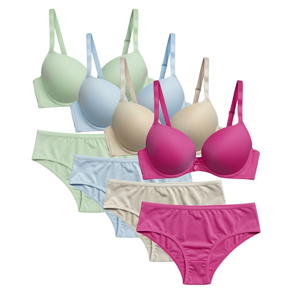 Kit 4 Conjunto Sutiã e Calcinha Juvenil Menina Moça Sutiã Com Bojo Confortável Algodão