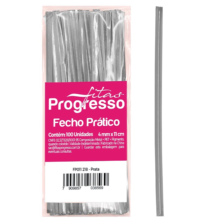 Fecho Prático Prata 4mmx11cm 100 Unidades PROGRESSO em Oferta na Shopee