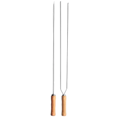 Kit Preparo Churrasco 2 Espetos Churrasqueira 65cm Simples e Duplo Cabo Madeira