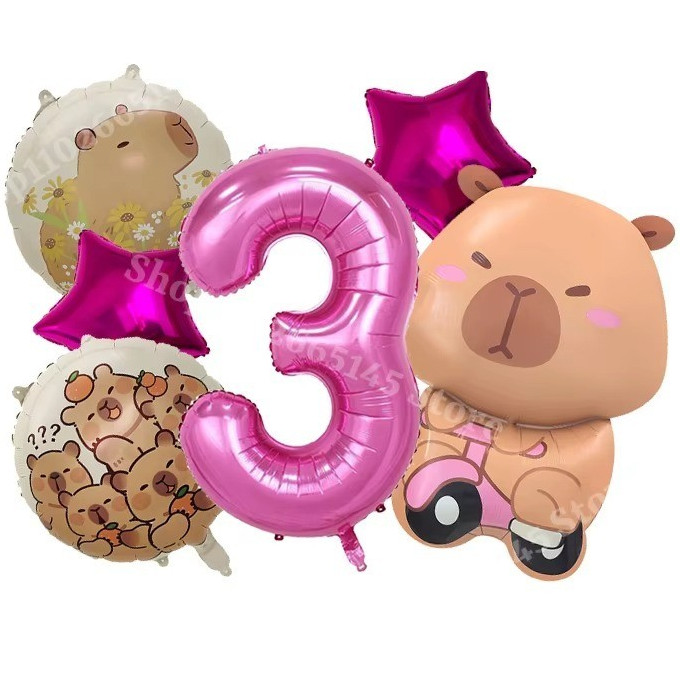Balão Capivara Motinha Rosa + Número Grande Kit com 6un Balões Metalzados Capybara Decoração Festa Aniversário em Oferta na Shopee