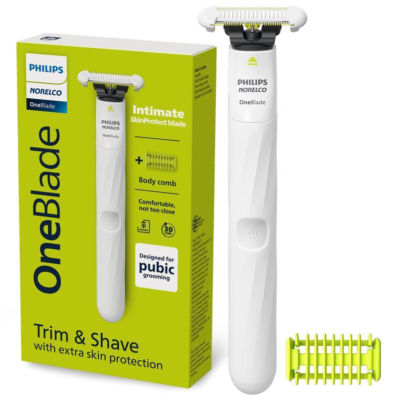 Philips Norelco OneBlade Aparador Íntimo para Pelos Pubianos Aço Liso Conforto em Aço Inoxidável