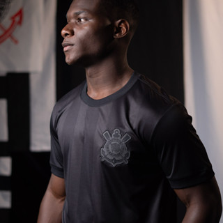 Camisa Corinthians Dry All Black Listrada Masculina Oficial em Oferta na Shopee