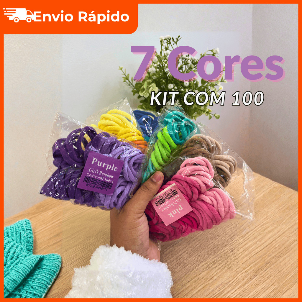 Kit 100/50 Xuxinha Elastico de Cabelo Meia de Seda Mini Rabico Premium para Penteado