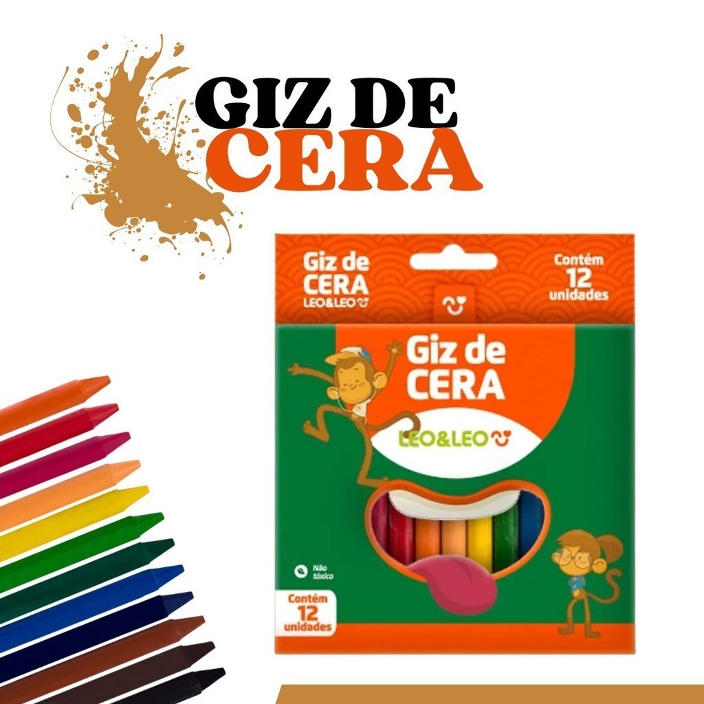 Giz de Cera LeoLeo 12 Cores Artigos de Arte Pintura Giz Papelaria Infantil Artigo Escolar Estudantil