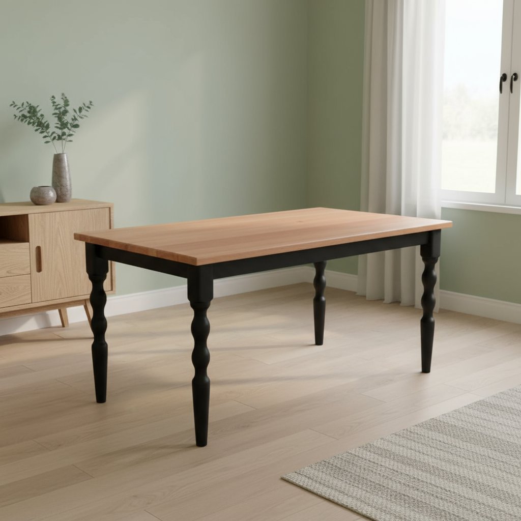 Mesa Retangular Pés Torneados Madeira Maciça 6 Lugares Gardênia Yescasa Preto/Natural em Oferta na Shopee