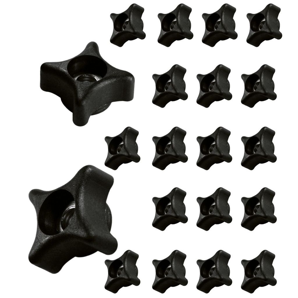 Kit 20 Manipulo Porca Borboleta Estrela Preta 3/8 Polegadas
