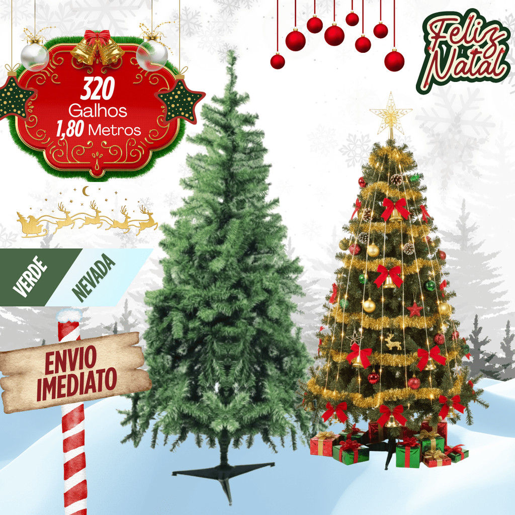 Árvore De Natal Pinheiro Verde Altura 1,80m C/320 Galhos Decoração Pinheiro Canadense