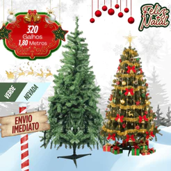 Árvore De Natal Pinheiro Verde Altura 1,80m C/320 Galhos Decoração Pinheiro Canadense