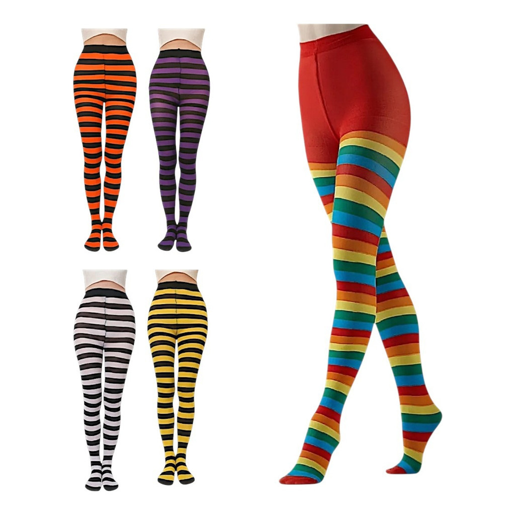 Meia Calça Adulto Fio 40 Listrada Cosplay Festa Fantasia Halloween Carnaval em Oferta na Shopee