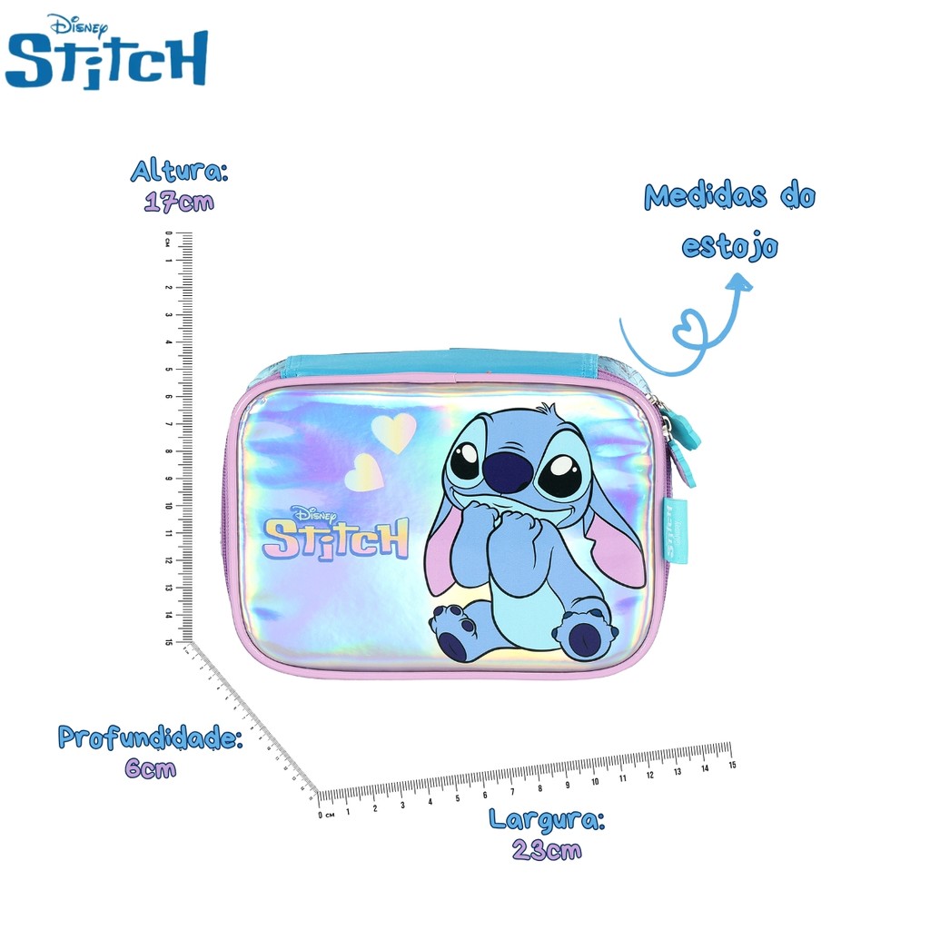 Estojo Stitch Box Escolar Infantil Holografico Meninas Kids