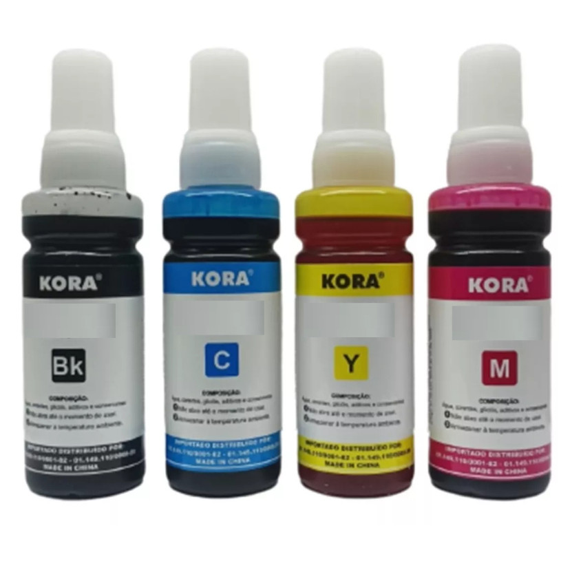 4 Refil de Tinta Kora Compatível impressora L110 L120 L210 L355 L375 L380 L395 L495 L555