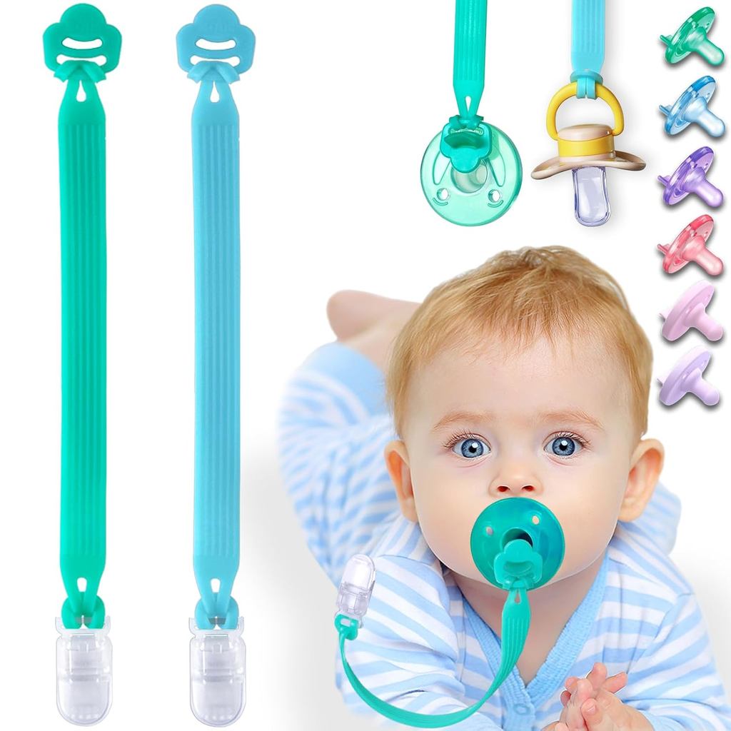 Clipe de Silicone para Chupeta com Anel Adaptador para Philips Avent Soothie, Pacote com 2 Clipes Macios de Peça Única p