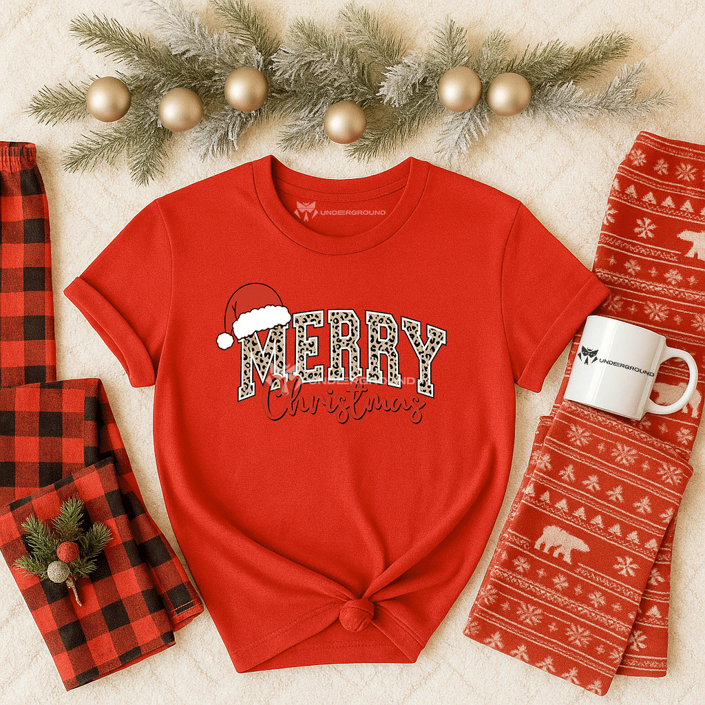 Camiseta Natal Vermelha Unissex Algodão Merry Christmas Natal Camiseta Vermelha