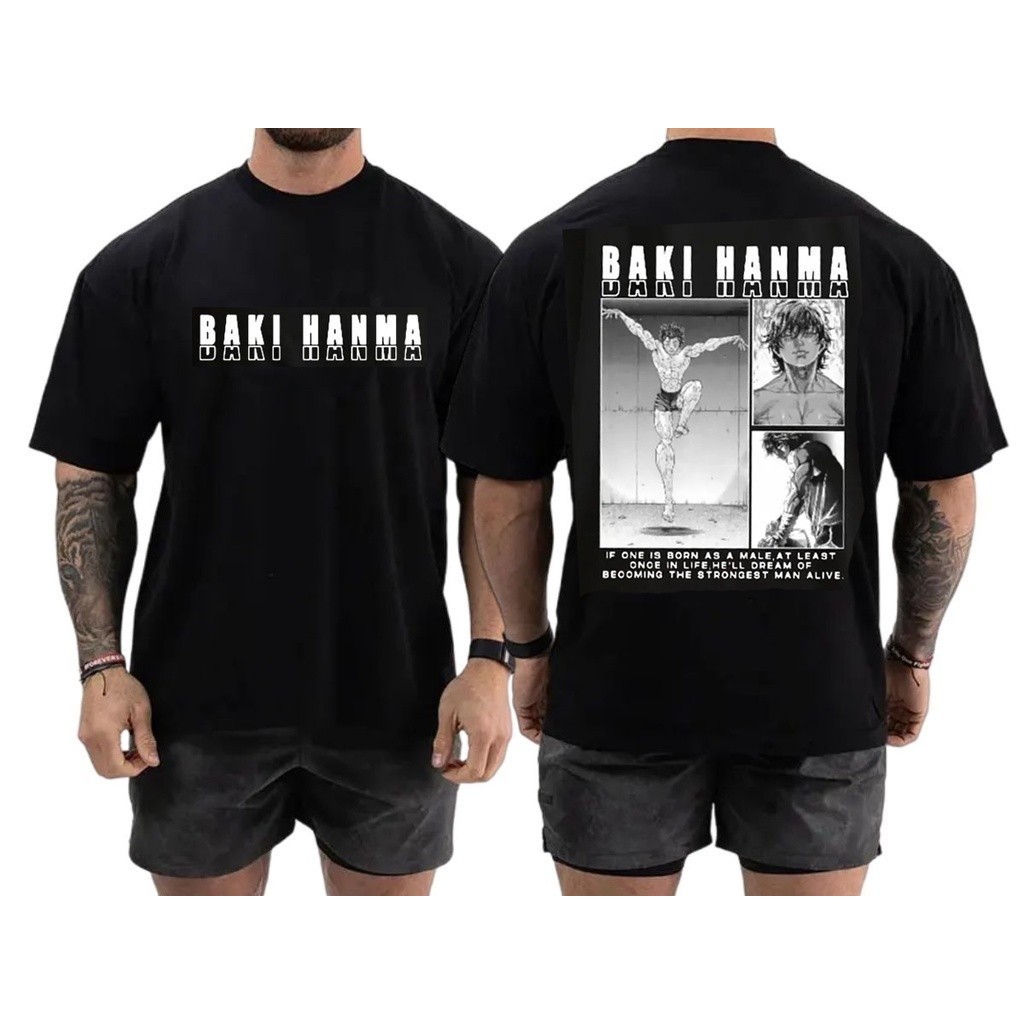 Camiseta Premium em Algodão Puro Camiseta Oversized Academia Anime Japonês Estampada Yujiro Baki Hanma Maromba Fitn